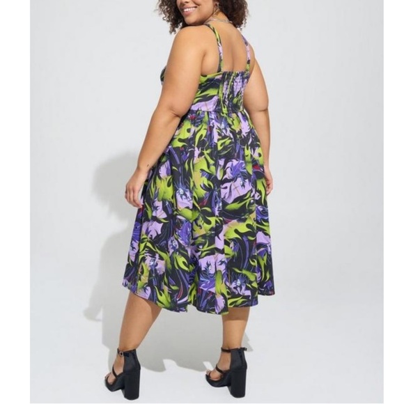 TORRID NWT DISNEY VILLAINS MALEFICENT MIDI STRETCH POPLIN DRESS HALLOWEEN - Picture 3 of 5